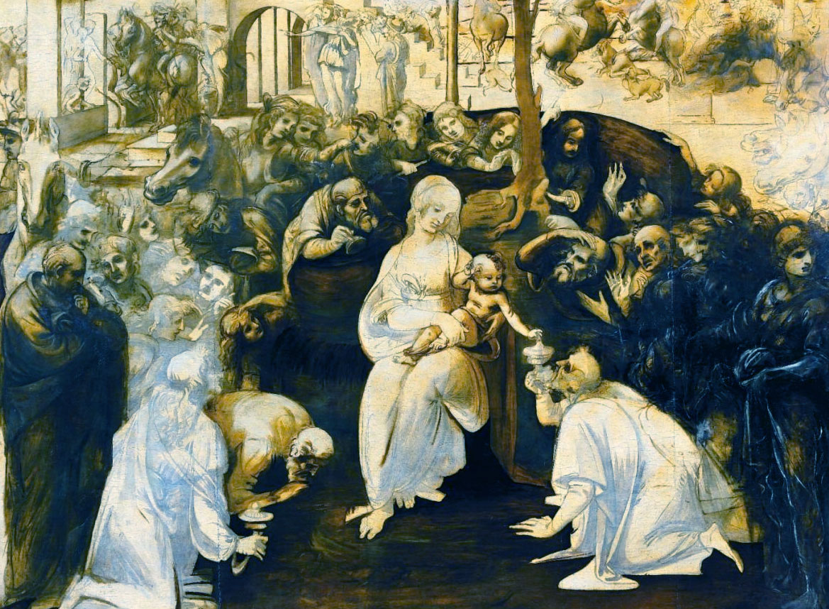 Adoration des Mages par Léonard de Vinci, détail