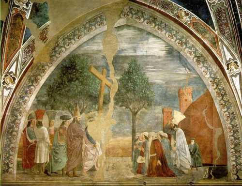 Arezzo, intérieur de la Basilique de Saint François : fresques de Piero della Francesca (l'Exaltation de la Croix)